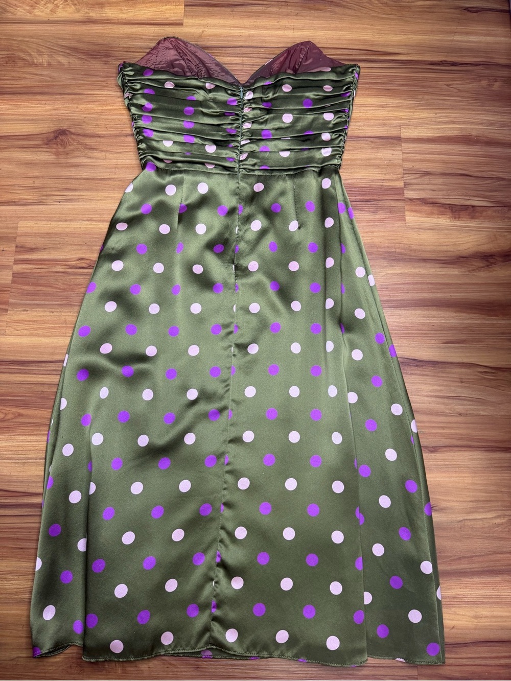 Betsy Johnson Vintage Polka Dot Ruched Satin Dress Size 6 - Picture 2 of 7